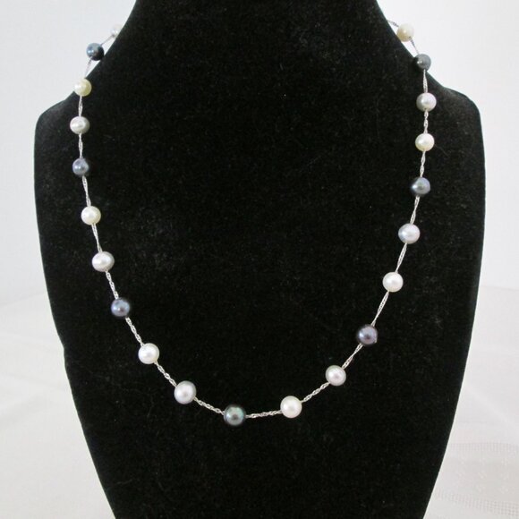 Jared Jewelry - Elegant 14K White Gold Necklace with Multicolored Cultured Pearls – 16”